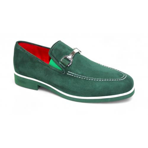 Emilio Franco "Nino II" Green Genuine Italian Suede Leather With Bracelet Loafers.